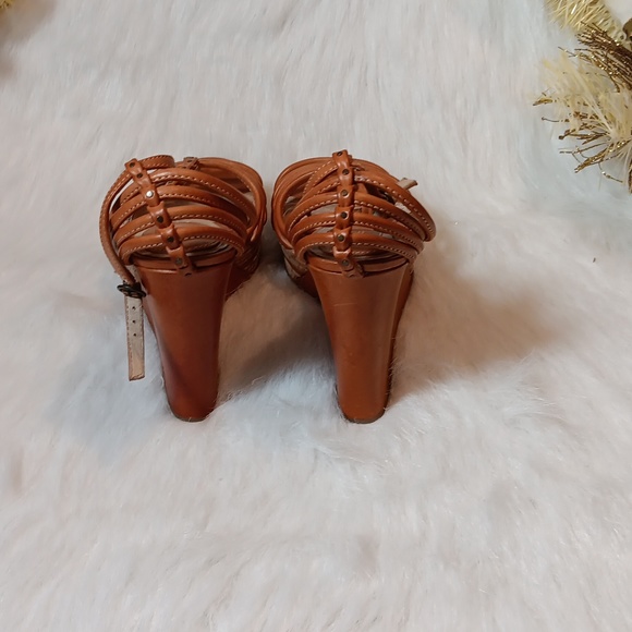 Frye Shay Strappy T / Tan Wedge Sandal Heel Size 10M - Picture 5 of 12